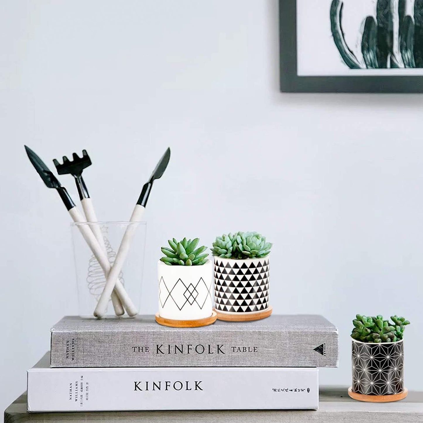 The Sprout Set – 6 Mini Geometric Pots with Drainage & Bamboo Trays, Made for Your Smallest Plant Friends (Plants Not Included)