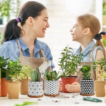 The Sprout Set – 6 Mini Geometric Pots with Drainage & Bamboo Trays, Made for Your Smallest Plant Friends (Plants Not Included)
